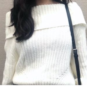 White Knit Off The Shoulder Sweater